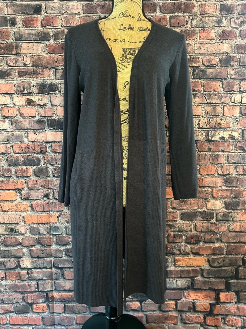Long Open Front Knit Cardigan in Charcoal